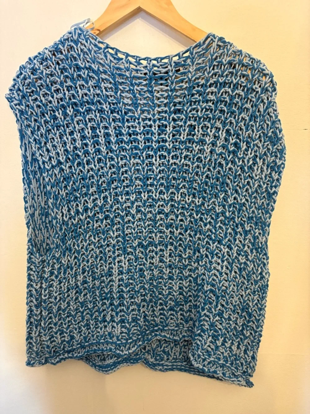 ZARA Blue & White Marled Chunky Button Cardigan Vest - Picture 2 of 3